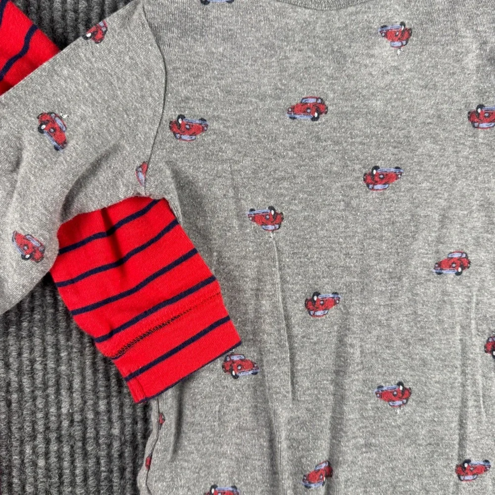 Carters Baby Boy 9M Romper Set 2 Pack Red Striped Gray Car Print Long Sleeve 841